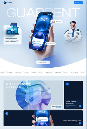 Security service landing page UI design with bold typography and strong visual hierarchy